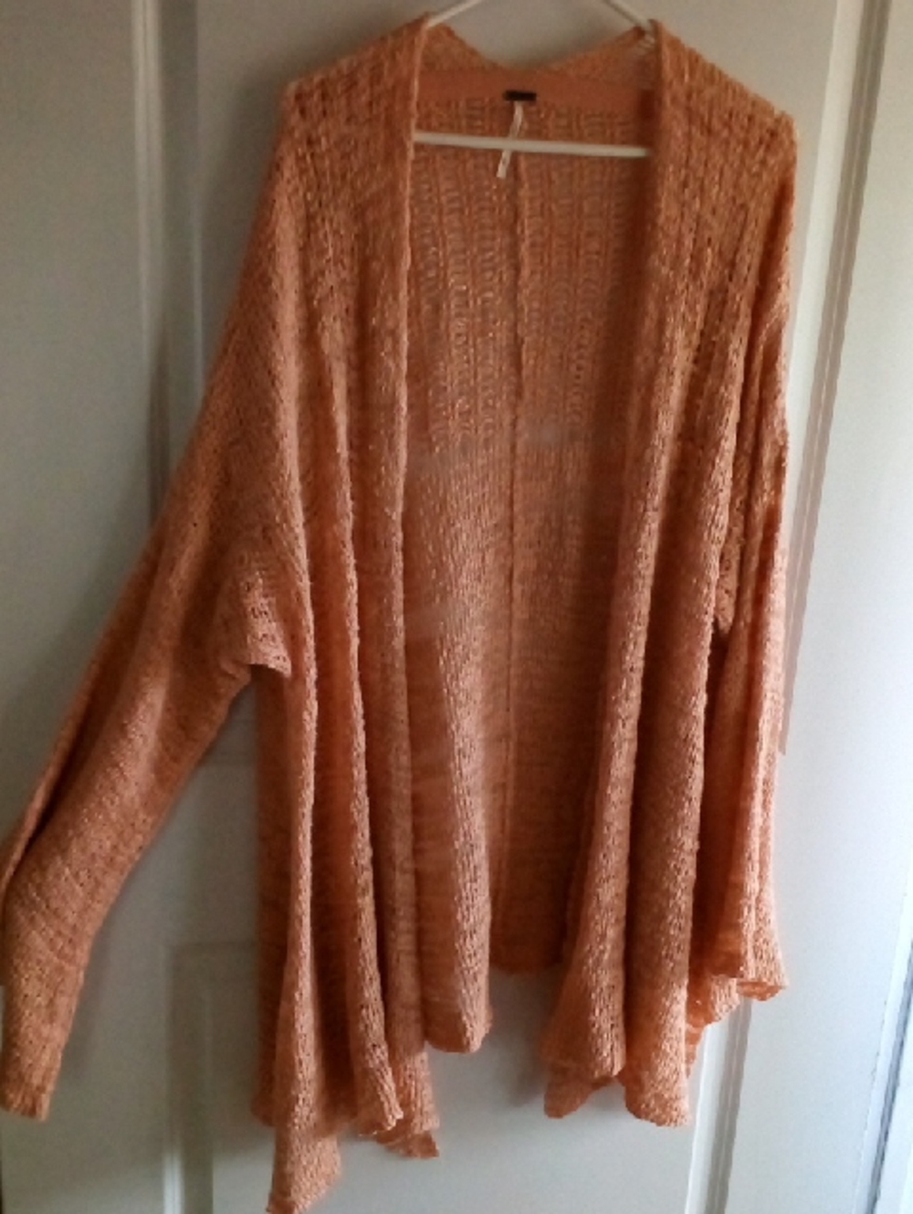 Free People Open-Front Peach Crochet Cardigan